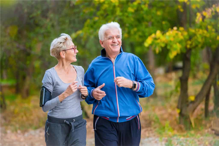 Active older adults running outside