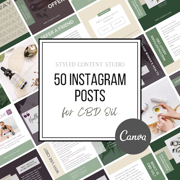 CBD Oil Instagram Templates - Green Leaf, Hemp Oil Social Media Branding, Cannabidoil Sellers, Hempworx Instagram Posts