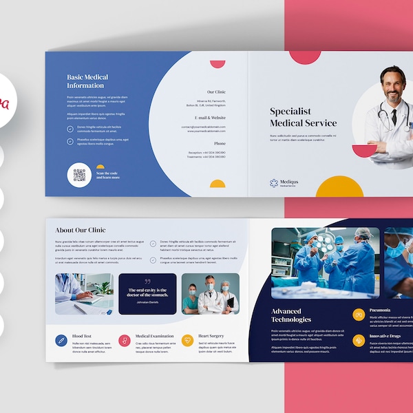 Medical Services Brochure Bi-Fold A5 Landscape Canva Template, Health and Care, MS Word, Instant Downloads