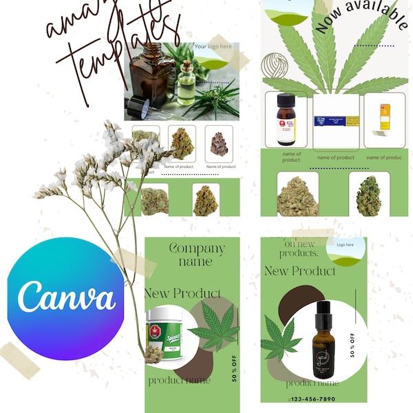 Cannabis Instagram Package. cbd IG Stories, Cannabis Canva template. Canva Stories Templates for cbd. Canva,