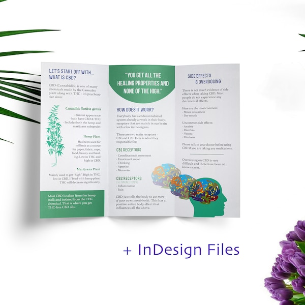 CBD Informational Trifold Brochure PRINTABLE & DESIGN Files, Digital Brochure, Clean Minimal Hemp Educational Cbd Business Cannabidiol