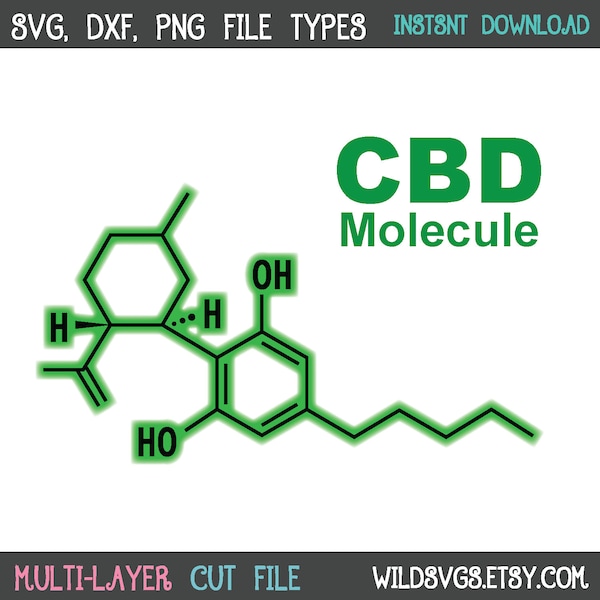 Молекула CBD, масло CBD, каннабидиол, каннабиноид, конопля, каннабис, горшок, SVG, файл Cricut Cut, силуэт
