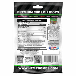 Hemp Bombs Jolly Bombs CBD Lollipops - 25mg Assorted Flavors 4 Pack Label