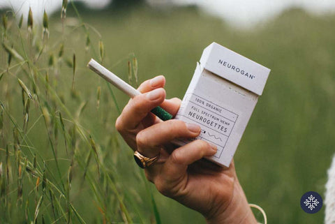 Woman in a field holding CBD Cigarretes