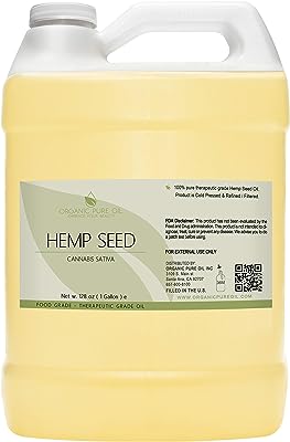 Hemp Seed Oil - 100% Pure, Refined, Cold Pressed, Organically Sourced, All-Natural Non-GMO, Extra Virgin, Unscented, Carri. 